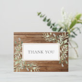 Rustic Hout Elegante Zachte Bladeren Groenelemente Bedankkaart (Staand voorkant)
