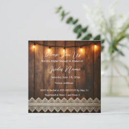 Rustic Hout en Kant Bruidsborrel Uitnodiging