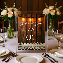 Rustic Hout en Kant Trouwkaart voor de Tafel Kaart