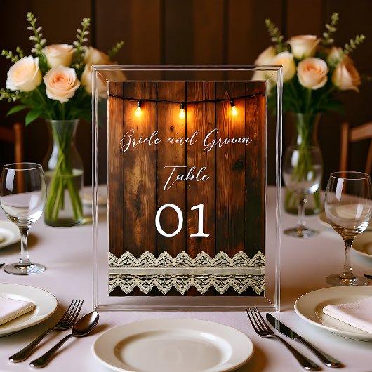 Rustic Hout en Kant Trouwkaart voor de Tafel Kaart