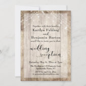 Rustic Hout en Licht Snaar Bruiloftsreceptie Kaart (Voorkant)
