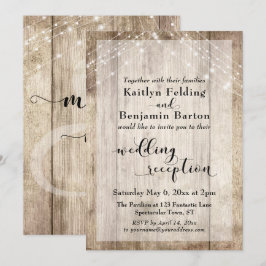Rustic Hout en Licht Snaar Bruiloftsreceptie Kaart
