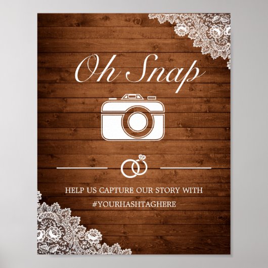 Rustic hout en witte kant van Snap-huwelijksbord Poster (Voorkant)