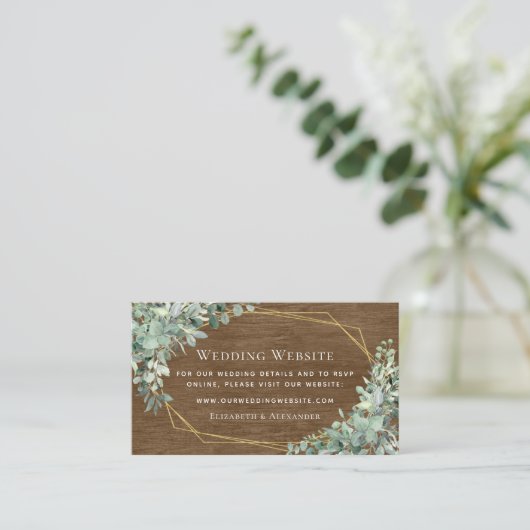 Rustic Hout Eucalyptus Groene Huwelijkswebsite Informatiekaartje (Staand voorkant)