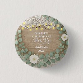 Rustic Hout & Eucalyptus Mijnheer & Mevrouw Kerstm Ronde Button 3,2 Cm