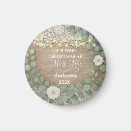 Rustic hout & Eucalyptus Mr & Mrs Kerstmis Magneet