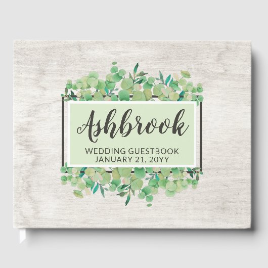 Rustic Hout & Eucalyptusblad Botanische Bruiloft Gastenboek (Voorkant)