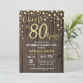 Rustic Hout Goud 80ste Verjaardag Diamant Kaart (Staand voorkant)