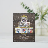 Rustic hout & goud folie foto kerstboom | Kerstmis Feestdagenkaart (Staand voorkant)