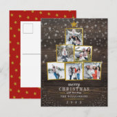 Rustic hout & goud folie foto kerstboom | Kerstmis Feestdagenkaart (Voorkant / Achterkant)