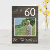Rustic Hout Grappige 60e Verjaardag Foto Kaart (Gele Bloem)
