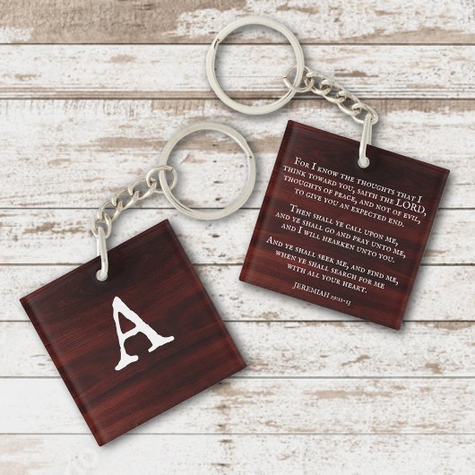 Rustic Hout Jeremia 29:11 Christelijk Monogram Sleutelhanger