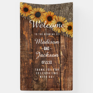 Rustic Hout & Jute Sunflower Trouw Welkom Spandoek
