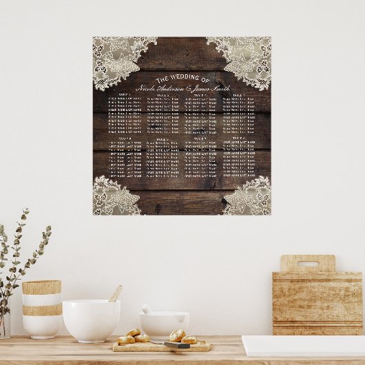 Rustic Hout & Kant Romantische Trouwtafel Zitplaat Poster (Keuken)