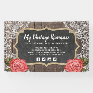 Rustic Hout & Kant Werk Bloem Krijtbord Landelijk  Spandoek