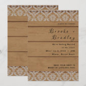 Rustic Hout & Kanten Bruiloft Kaart (Voorkant / Achterkant)