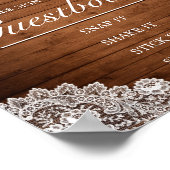 Rustic Hout & Kanten Foto Gastboek Huwelijk Bord Poster (Hoek)
