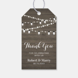 Rustic hout & kerstboomverlichting bedankkaartje cadeaulabel