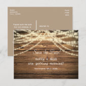 Rustic hout & kerstboomverlichting Save The Date a Aankondigingskaart (Voorkant / Achterkant)