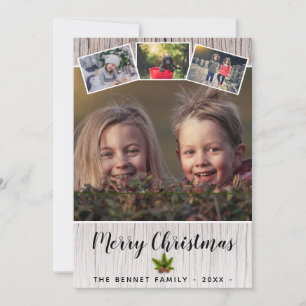 Rustic Hout Kerstmis Familie 4 Foto Collage Feestdagenkaart