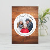 Rustic hout Kerstmis prettig gezin foto  Feestdagenkaart (Staand voorkant)