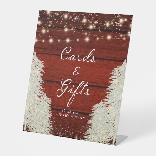 Rustic Hout | Kerstverlichting | Bomen Kaarten & C Reclamebord Met Voetstuk (Voorkant)