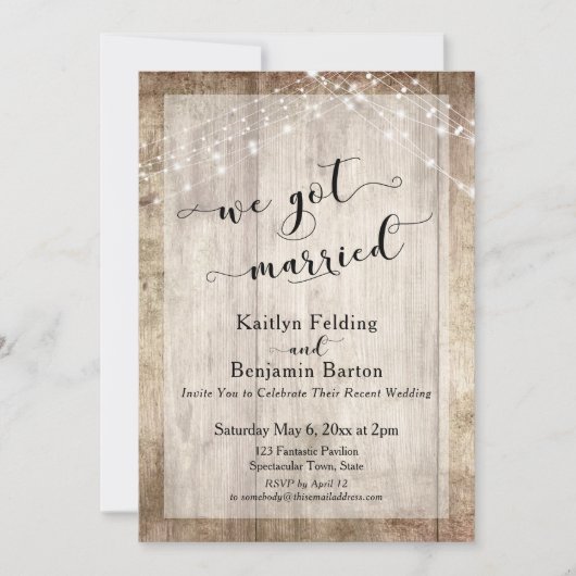 Rustic Hout & Licht, We Zijn Getrouwd, Ontvangst Kaart (Voorkant)