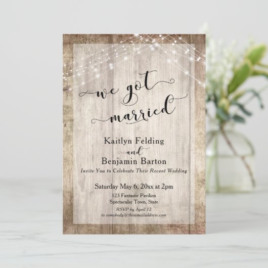 Rustic Hout & Licht, We Zijn Getrouwd, Ontvangst Kaart (Staand voorkant)