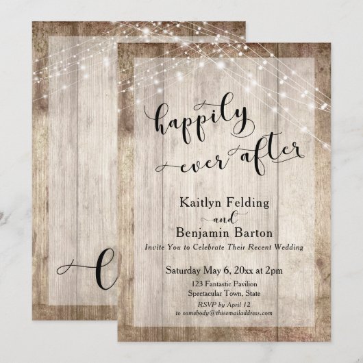 Rustic Hout & Lichten Fijne Bruiloft Ontvangst Kaart (Voorkant / Achterkant)