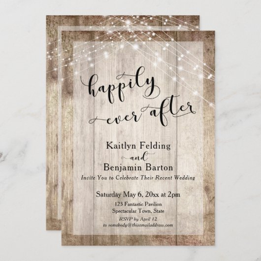 Rustic Hout & Lichten Happily Ever After Ontvangst Kaart (Voorkant / Achterkant)