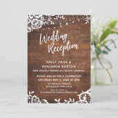 Rustic Hout, Lichten & Kanten Trouwreceptie Kaart (Staand voorkant)