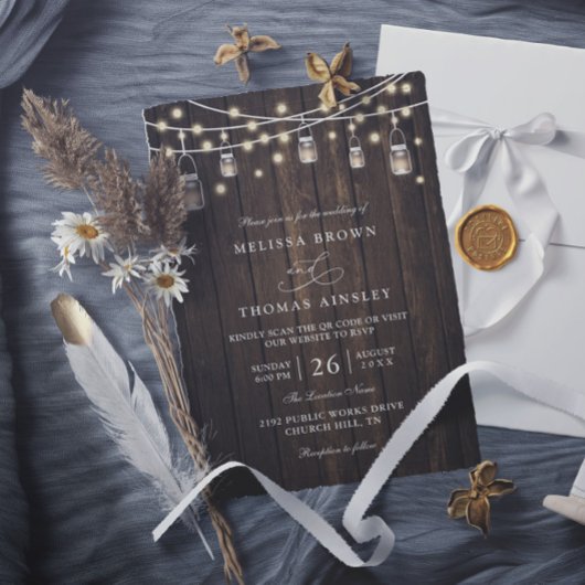 Rustic Hout & Lichten Landelijke Chic QR Code Trou Kaart