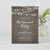 Rustic Hout & Lichten Pensioenfeest Uitnodiging (Staand voorkant)