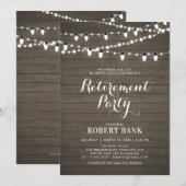 Rustic Hout & Lichten Pensioenfeest Uitnodiging (Voorkant / Achterkant)