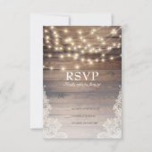 Rustic Hout & Lichtslingers | Vintage Kant RSVP Kaartje (Voorkant)