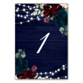 Rustic hout Marsala & Navy blauwe bloemen  Kaart (Achterkant)