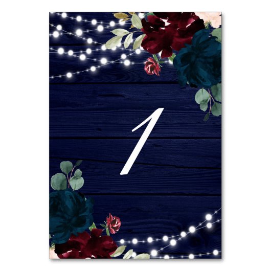 Rustic hout Marsala & Navy blauwe bloemen  Kaart (Achterkant)