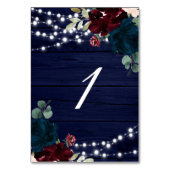 Rustic hout Marsala & Navy blauwe bloemen  Kaart (Voorkant)