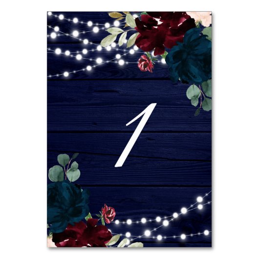 Rustic hout Marsala & Navy blauwe bloemen  Kaart (Voorkant)