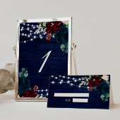 Rustic hout Marsala & Navy blauwe bloemen  Kaart