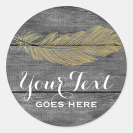 Rustic Hout & Modern Gouden Veer Boheemse Chic Ronde Sticker