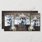 Rustic Hout Modern Schrift Prettig Kerstmis 3 Foto Feestdagenkaart (Voorkant / Achterkant)