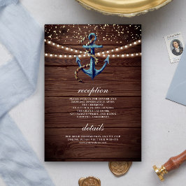 Rustic Hout Navy Blauwe Anker Trouwdetails Informatiekaartje