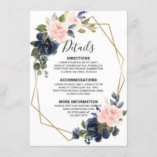 Rustic Hout Navy Blauwe Blos Roze Geometrische Det Informatiekaartje