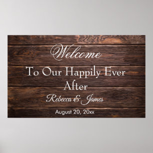 Rustic Hout Onze Gelukkige Na Ontvangst Bruiloft Poster