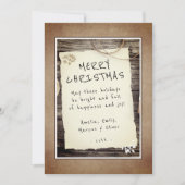 Rustic Hout Oud Papier Script Gelukkig Kerstmis  Feestdagenkaart (Voorkant)
