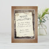 Rustic Hout Oud Papier Script Gelukkig Kerstmis  Feestdagenkaart (Staand voorkant)
