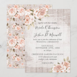 Rustic Hout & Romantische Rozen Shabby Chic Bruilo Kaart