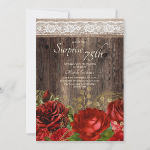Rustic Hout Rood Goud Bloemen Jute Verrassing 75e Kaart