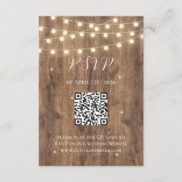 Rustic Hout & Slingerlichten RSVP Kaart | Schuur